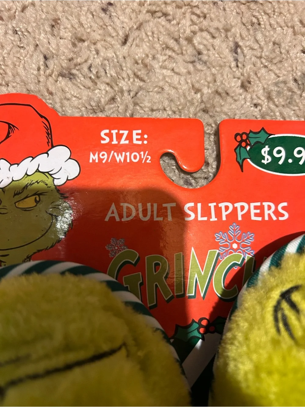 Ring Grinch Plush Adult Slippers - Green & Red
